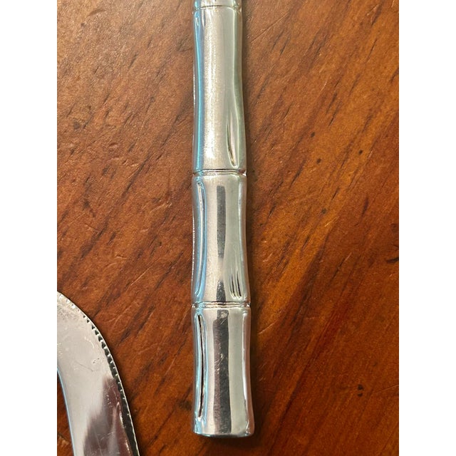 Metal Vintage Hollywood Regency Faux Bamboo Silver Plate Charcuterie & Cheese Serving Set - 3 Pieces For Sale - Image 7 of 8
