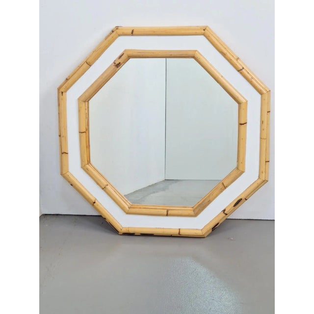 Vintage Bohemian Bamboo Octagon Wall Mirror, Italy, 1960s For Sale - Image 4 of 6