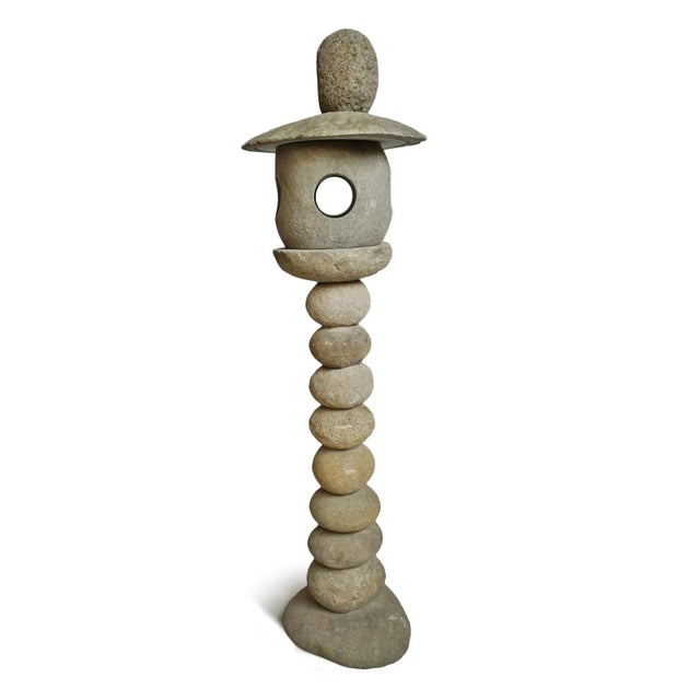 Unique vintage stacked river rock garden light house or bird house. Beautiful sculptural piece for any garden space. Heavy...