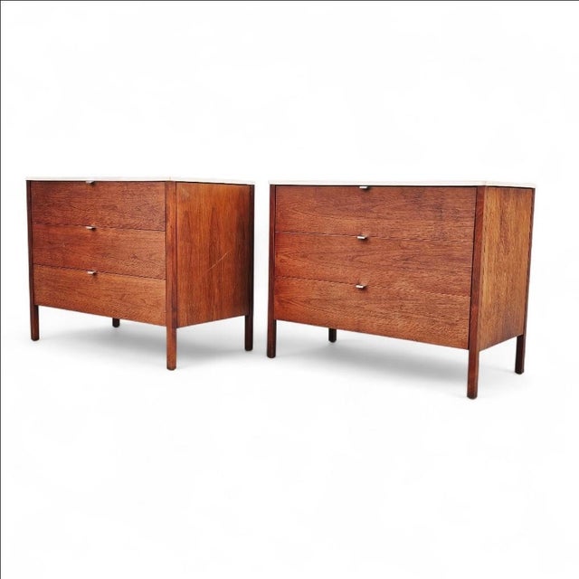Brown 1960s Florence Knoll 3-Drawer Walnut Dressers With White Top - A Pair For Sale - Image 8 of 17