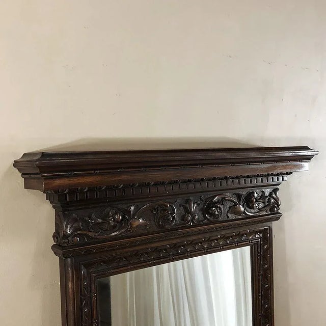 Wood Antique Italian Baroque Walnut Mirror For Sale - Image 7 of 13