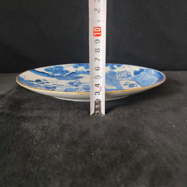 Chinese Ceramic Plate,Qianlong Marked Blue and White Porcelain Plate Hand Painted Figures Story Pattern For Sale - Image 9 of 11