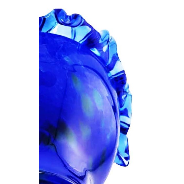 Vintage Cobalt Blue Art Glass Handkerchief Vase Ruffled Edge Hand Blown 10" For Sale In Las Vegas - Image 6 of 6