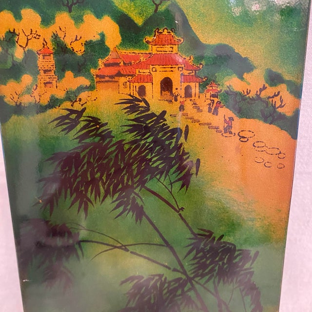 Vietnamese Hanging Lacquered Wood Painting of Rural Riverside Scene For Sale - Image 4 of 6