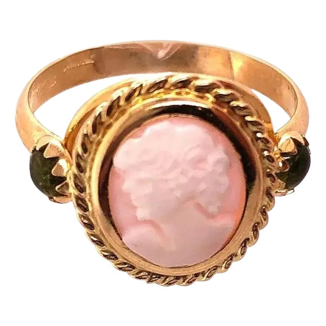 14 Karat Yellow Gold Cameo Ring With Stones For Sale