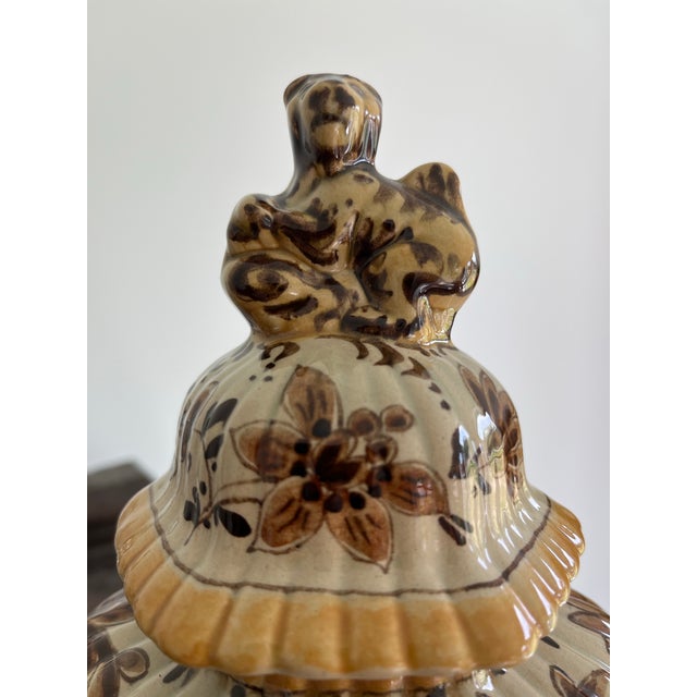 Gouda Pottery 1940s Dutch Plateelbakkerij Zuid-Holland Gouda Lidded Vase For Sale - Image 4 of 12