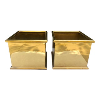 Vintage 1970s Brass Interior Planters - a Pair For Sale