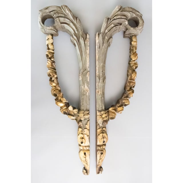 Romantic 19th Century French Gray & Giltwood Roses Hanging Architectural Fragments Wall Swags - A Pair For Sale In Houston - Image 6 of 15