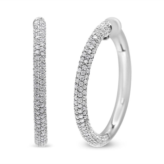 Contemporary 18K White Gold 2 1/3 Cttw Pave Set Diamond Semi Eternity Leverback Hoop Earrings (F-G Color, VS1-VS2 Clarity) For Sale - Image 3 of 5