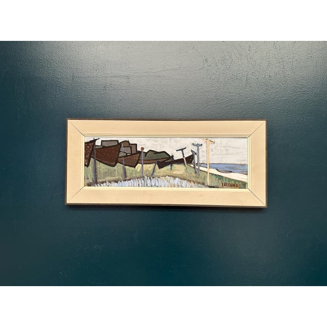 Ivar Ekelund, Coastal Landscape with Beached Boats, 1950s, Oil on Panel, Framed For Sale - Image 12 of 14