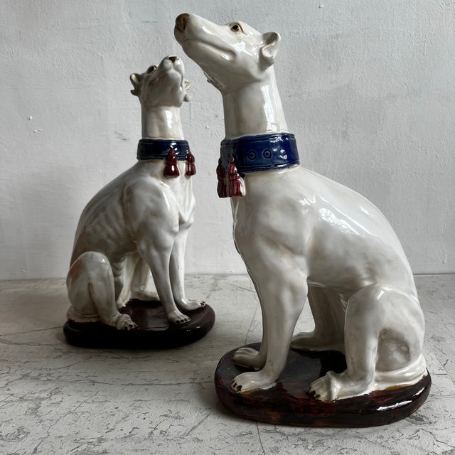Large Italian Ceramic Greyhounds, 1950s, Set of 2 For Sale - Image 12 of 13