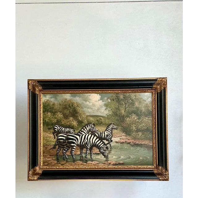 Vintage Zebra Landscape Oil Painting For Sale - Image 18 of 18