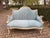 Wood 1980 French Louis XVI Cream Beech Blue Velvet Settee Sofa For Sale - Image 7 of 7