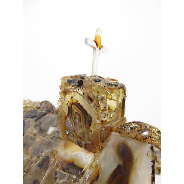 Handmade Sliced Agate ~ Stone Church Art Sculpture ~ Lamp & Music Box ~ Vintage Wedding Chapel Diorama For Sale - Image 10 of 18