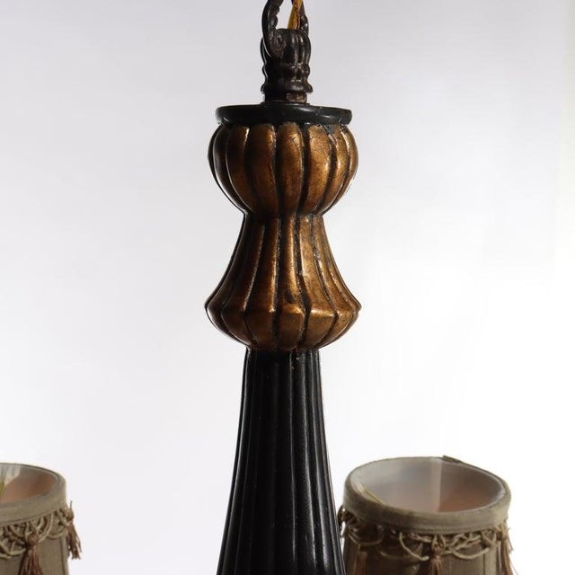 Gold Vintage French Louis XIV Style Figural Cherub Gilt & Ebonized Chandelier C1940 For Sale - Image 8 of 18