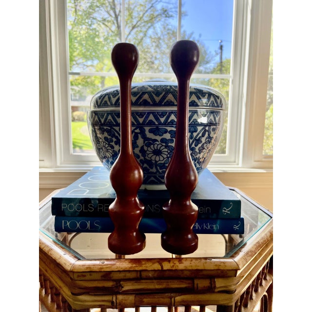 1970s Mid-Century Wooden Candle Holders- a Pair For Sale - Image 5 of 7