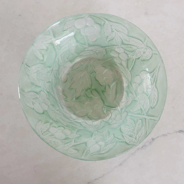 Antique Consolidated Glass in Green Wash With Olive Branch Design Bowl For Sale - Image 4 of 10