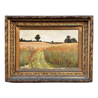 Fernand Quignon, Walking Through the Wheat Fields, 20th Century, Oil on Board, Framed For Sale