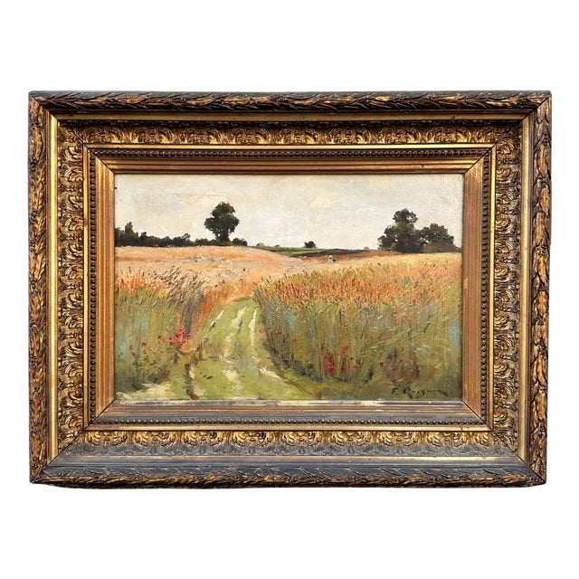 Fernand Quignon, Walking Through the Wheat Fields, 20th Century, Oil on Board, Framed For Sale