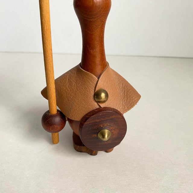 Mid-Century Modern Mid Century Danish Modern 1960s Teak Viking Figurine Leather Fur Gnome Statue For Sale - Image 3 of 9