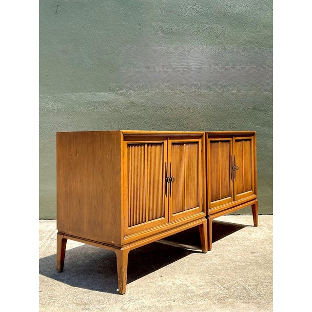 Vintage MCM Wood Cabinets With Grooved Doors - Pair For Sale - Image 11 of 15