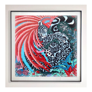 Framed Hermès Silk Scarf "Jaguar Quetzal" by Alice Shirley - Midnight Black Frame