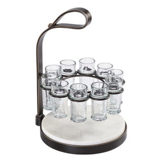 Tequilero 10-Piece Tequila Shot Set with Marble Cutting Board, Dark Bronze For Sale