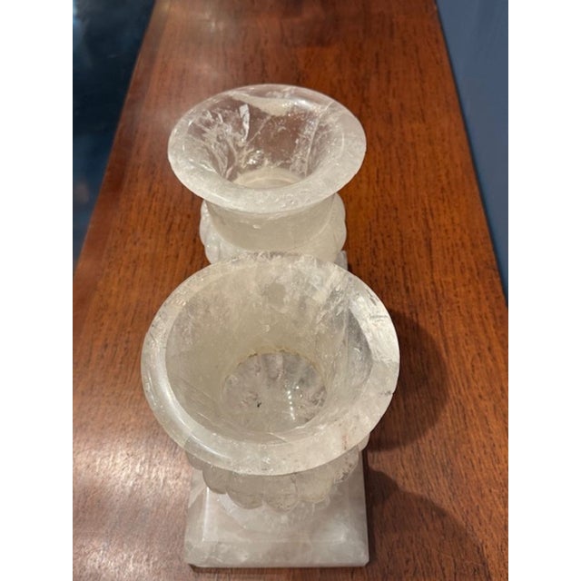 Gorgeous pair of polished rock crystal urns from South America. Very fine quality. Makes an impressive statement!! 6.5 w x...