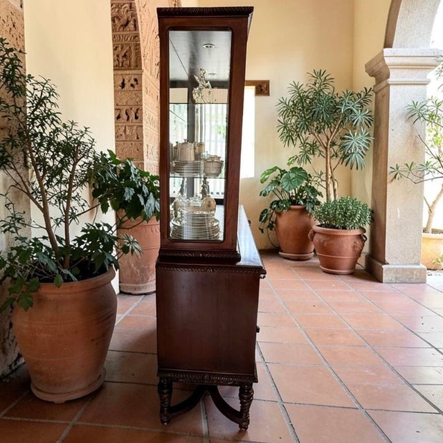 Brown Renaissance Revival 1970s Euro Import Carved Wood China Cabinet For Sale - Image 8 of 12
