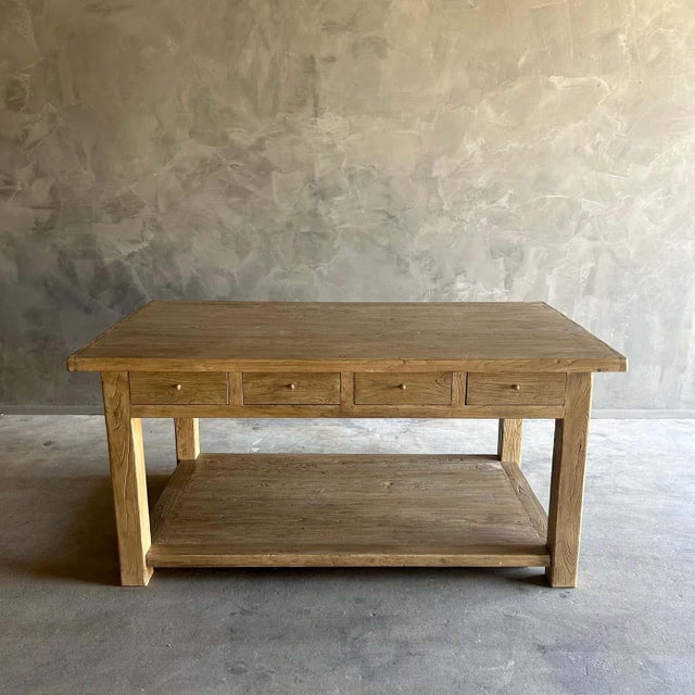 Catalina Reclaimed Elm Wood Kitchen Island in Natural and Removable Shelf For Sale - Image 4 of 8