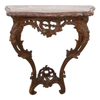 Rococo Marble Top Carved Wall Mount Console For Sale
