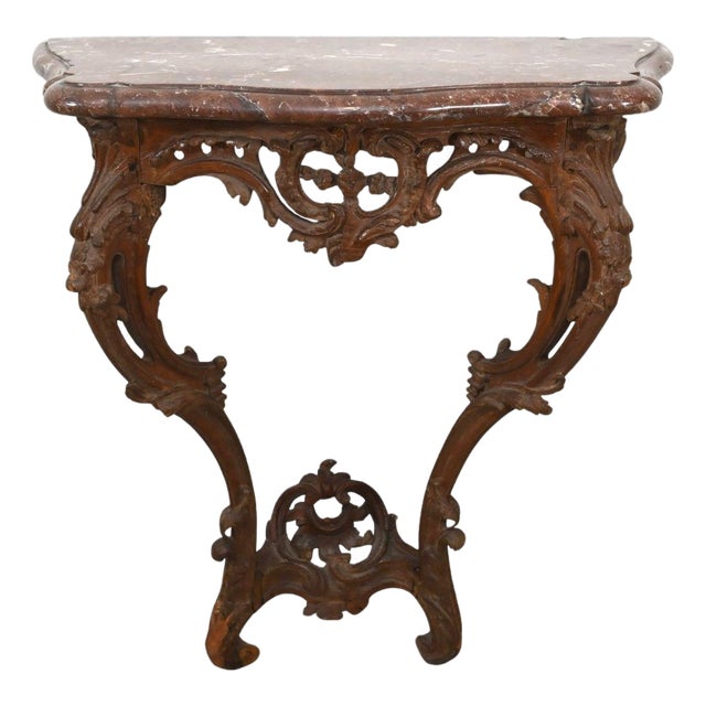 Rococo Marble Top Carved Wall Mount Console For Sale