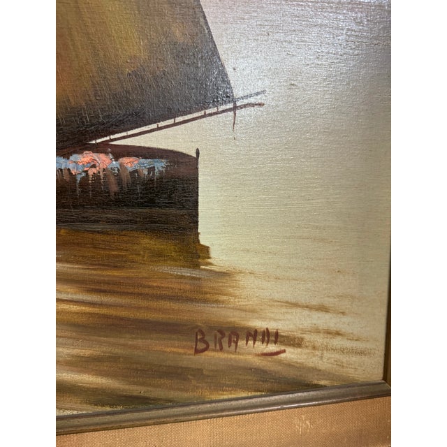 Brandi, Rosario, Ships at Dusk, Large Mid Century Italian Seascape Painting For Sale - Image 10 of 12
