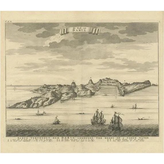 F. Valentijn, Illustration of the Coast of Dabhol 'ndia, 1726, Print For Sale - Image 6 of 6