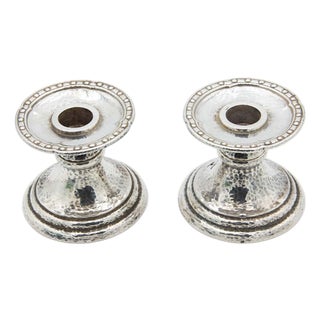 Hammered Silver Piano Candlesticks, Set of 2 For Sale