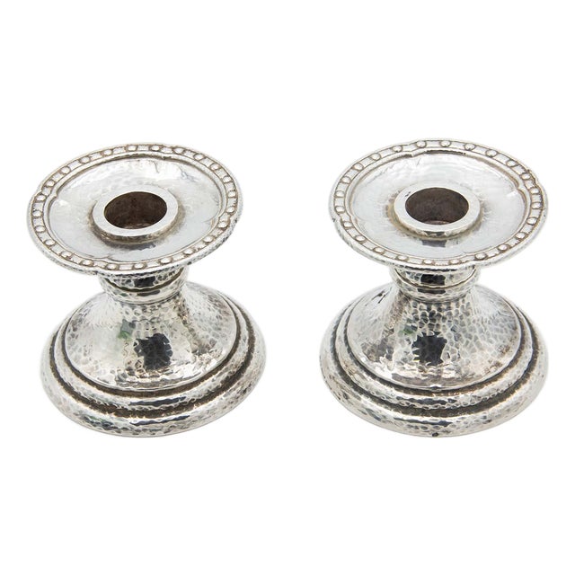 Hammered Silver Piano Candlesticks, Set of 2 For Sale