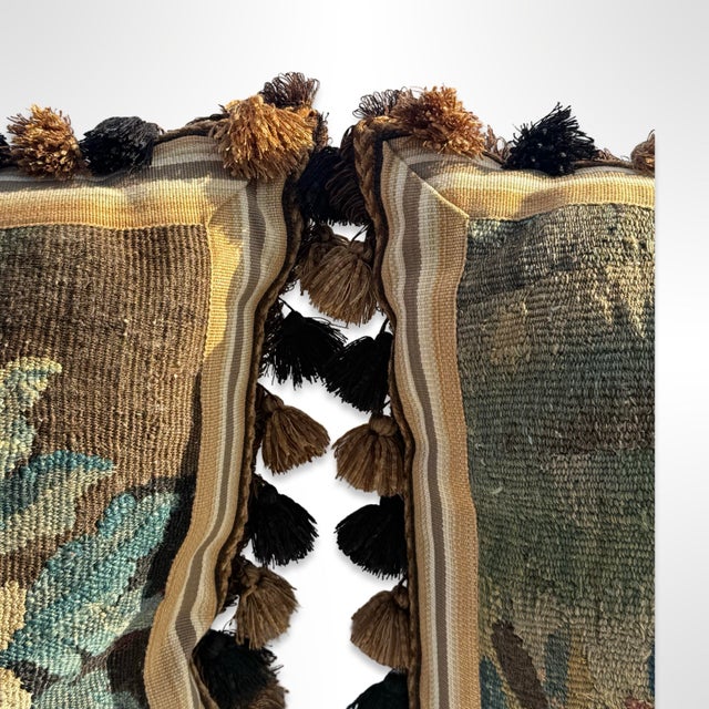 19th Century Antique French Tapestry Pillows Floral Needlepoint Tassels, Pair For Sale - Image 5 of 7