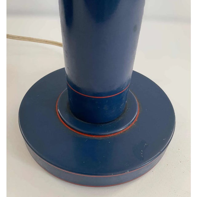 Mid-Century Modern Vintage Table Lamp • Blue Metal For Sale - Image 3 of 4