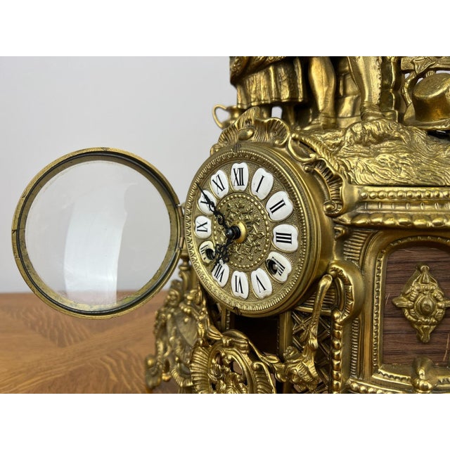 Vintage French Brass Ornate Romantic Couple Mantel Clock For Sale - Image 11 of 16