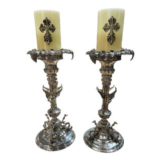 Pair of Silver Plated Candle Holders For Sale