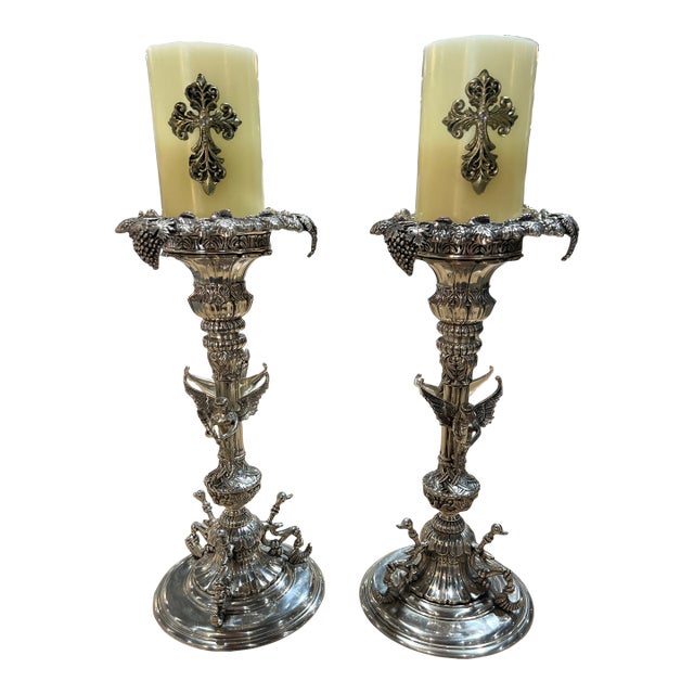 Pair of Silver Plated Candle Holders For Sale
