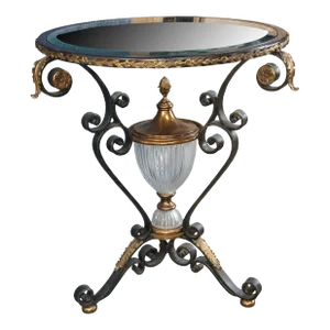 Late 20th Century Maitland Smith Neoclassical Style Scrolled Iron Round Beveled Glass Top Table