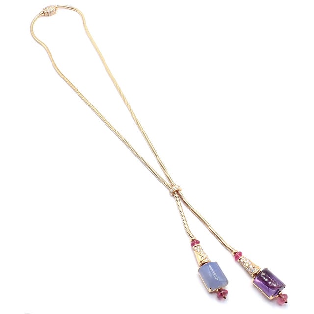 Bulgari Rose Gold Amethyst Chalcedony Tourmaline Lariat Necklace For Sale In Philadelphia - Image 6 of 15