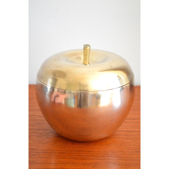 Mid-century modern design brass lidded box in the shape of an apple