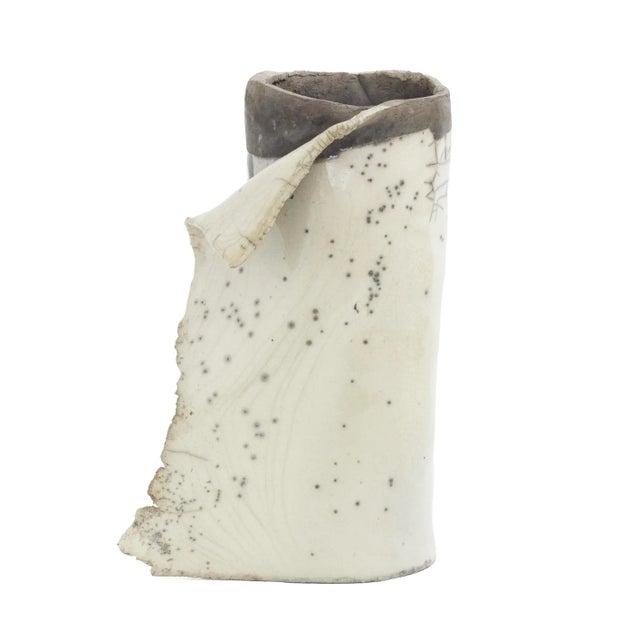 Japanese Modern White Ceramic Vase For Sale - Image 4 of 7