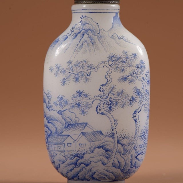 Late 19th Century Glass Snuff Bottle With Enamel Landscape Scene, 119g For Sale - Image 9 of 9