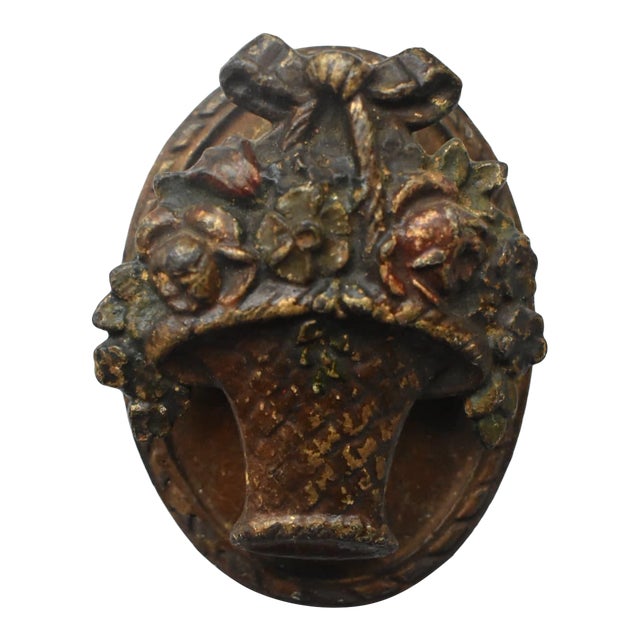 1920s Oval Cast Iron Floral Door Knocker For Sale