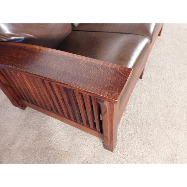 Arts & Crafts Vintage Antique Style Mission Prairie Arts & Crafts Dark Oak Scallop Back Sofa For Sale - Image 3 of 16