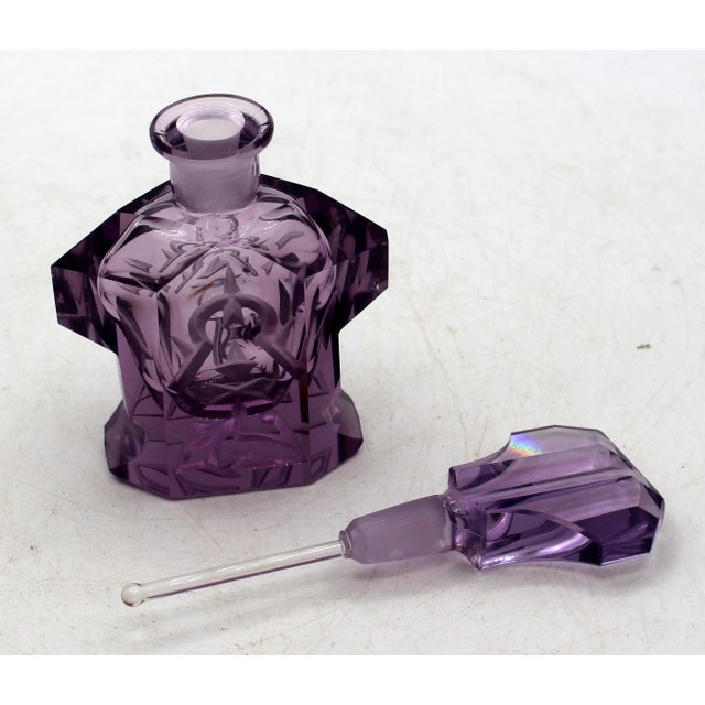 Art Deco C. 1920s Art Deco Czechoslovakian Amethyst Glass Perfume Bottle For Sale - Image 3 of 4
