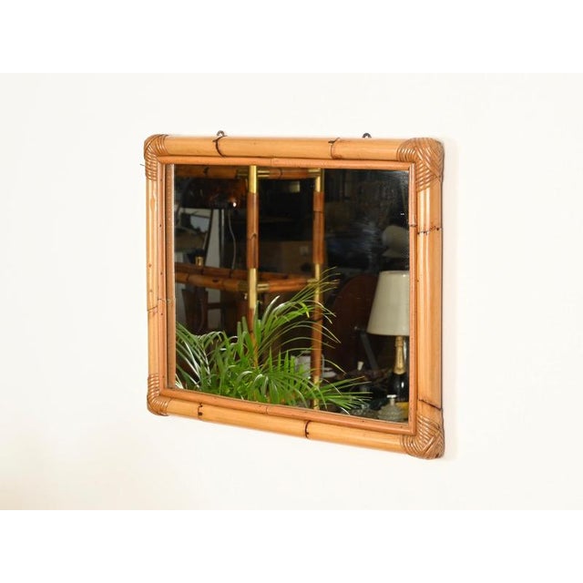 Mid-Century Italian Rectangular Mirror in Bamboo and Rattan, Italy, 1970s For Sale - Image 6 of 11